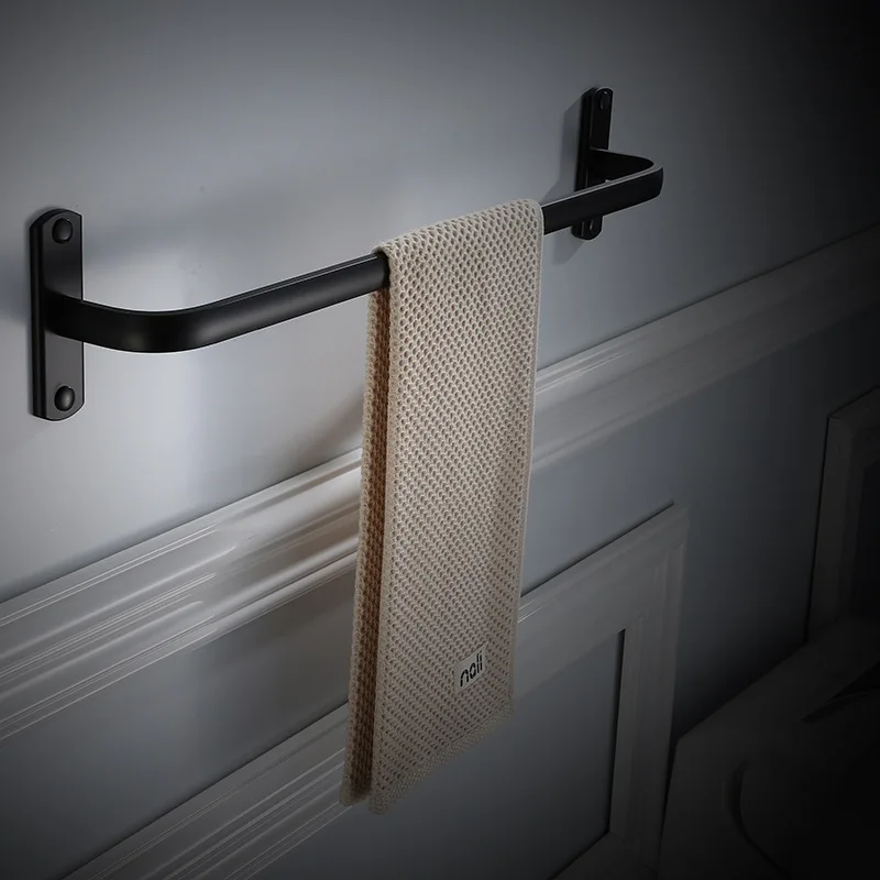 Black Bathroom Towel Rack Single Pole European Bath Space Aluminum