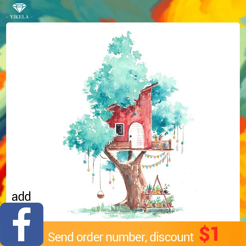 

YIKELA 5D DIY Full Square Diamond Painting Tree House Of Rhinestone Mosaic Wall Stickers Diamond Embroidery Home Decor Gifts