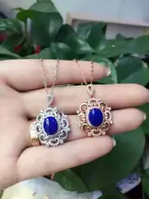 natural lapis lazuli pendant S925 silver Natural gemstone Pendant Necklace trendy Elegant retro round Hollowwomen party jewelry
