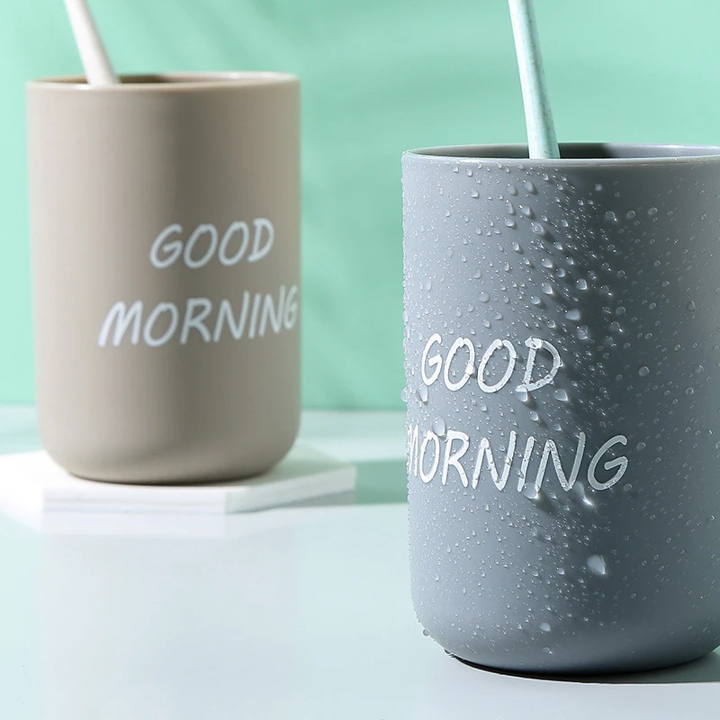 

2019 Bathroom Tumblers Toothbrush Cup Circular Simple Plain Cup Couple Tooth Cup Good Morning Bathroom Storage Holder Cup