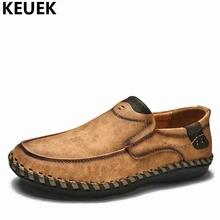 New arrival Autumn Men Casual shoes Handmade Breathable Slip-On Loafers Large size Driving shoes British style Leather shoes 01B