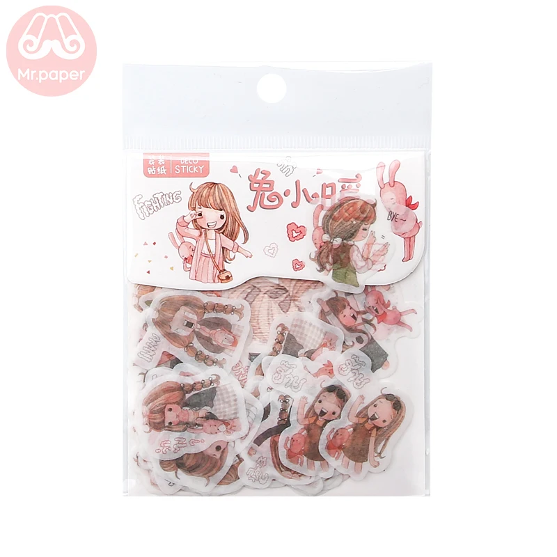 Mr.paper 40Pcs/bag 24 Designs Cute Diary Sticker Scrapbooking Heart Beat Series Japanese Kawaii Creative Stationery Deco Sticker