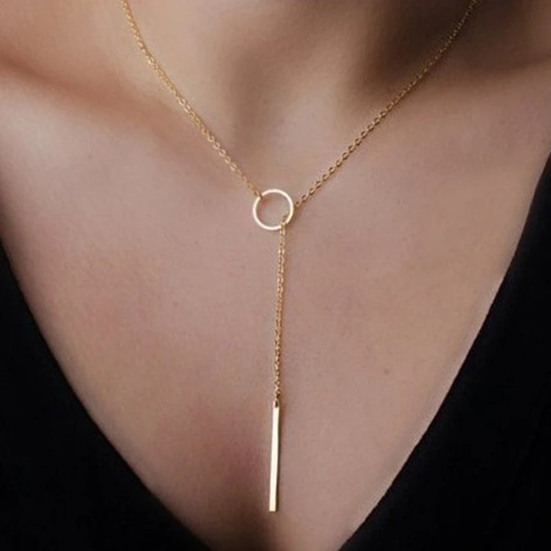 

Metal Round Circle Bar Pendant Necklace Simple Gold Silver Chokers Necklaces For Women Costume Jewellery
