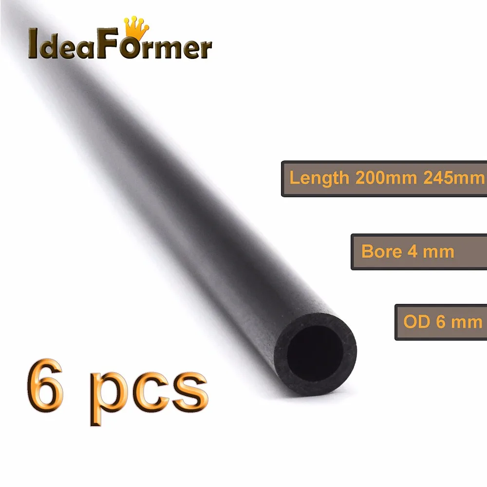 

6 pcs Kossel Delta 3D Printer Parts Parallel Manipulator 6*4 mm 200mm 245mm Fiber Carbon Push Rod Parallel Arm 12K Carbon Fiber