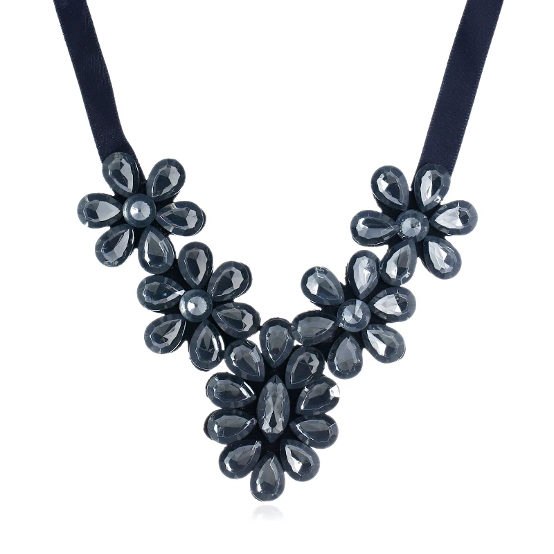Seblasy макси черная веревочная цепочка большие массивные Стразы ожерелье-чокер с цветами Подвески для женщин простой стиль ювелирные изделия Bijoux