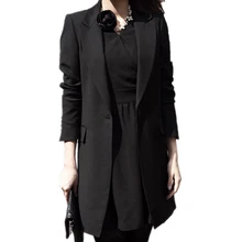 Spring Autumn 2015 Women Blazer Lapel Collar Long Sleeve Single Button Lady Black Work Long Jacket Coat feminino Bussiness Work