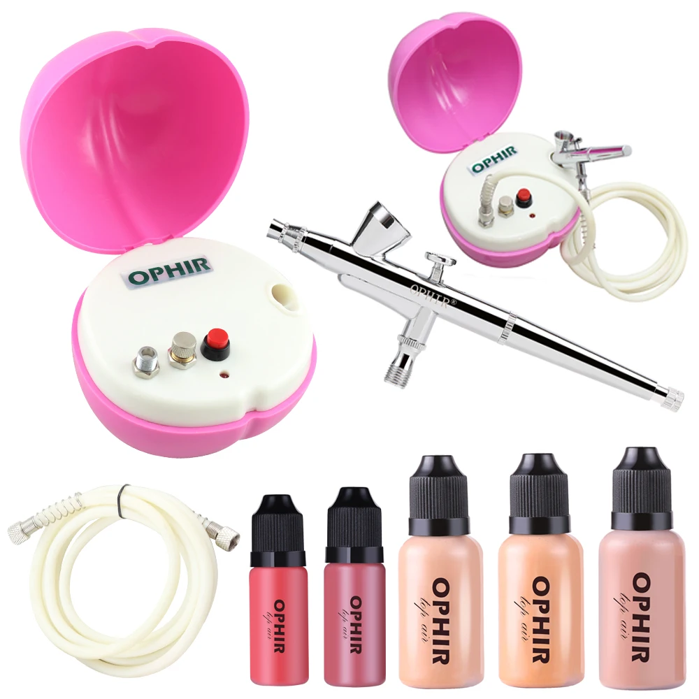 

OPHIR Pro 0.3mm Airbrush Makeup System Kit with Air Compressor & Concealer Foundation Blush Eyeshadow Set & Airbsuh Bag_OP-MK003