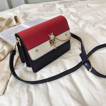 

Elegant women's chain fox lock small square bag fashion sequins and contrast color one shoulder bag multi-layer crossbody bag