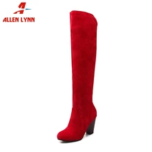 ALLENLYNN/Большие размеры 34-43; женские ботфорты; Винтажная обувь на не сужающемся книзу высоком массивном каблуке; женские осенне-зимние рыцарские сапоги на толстом меху