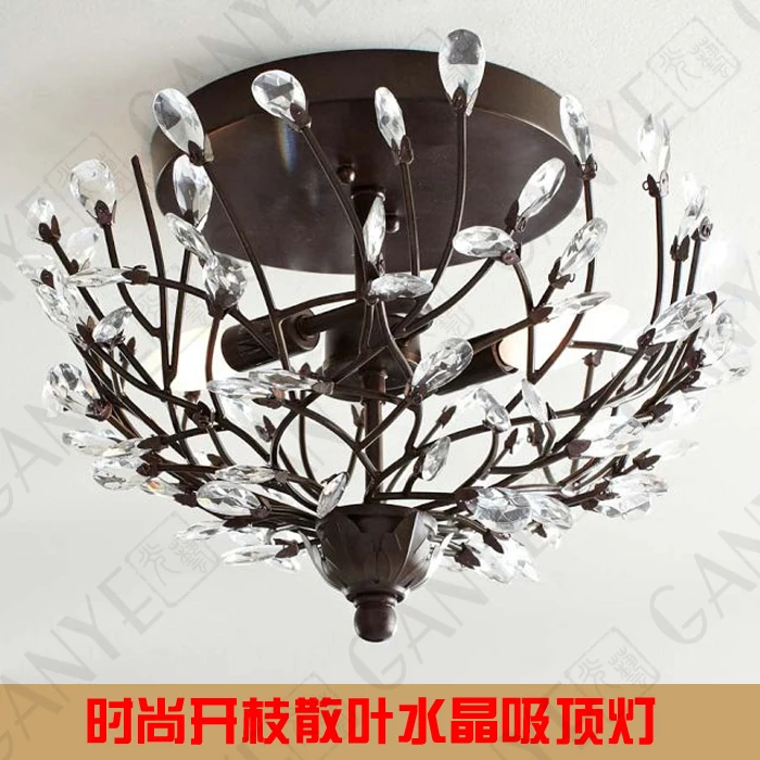 American Vintage Iron Crystal Ceiling Nordic IKEA branches creative personality aisle lighting lamps bedroom den |