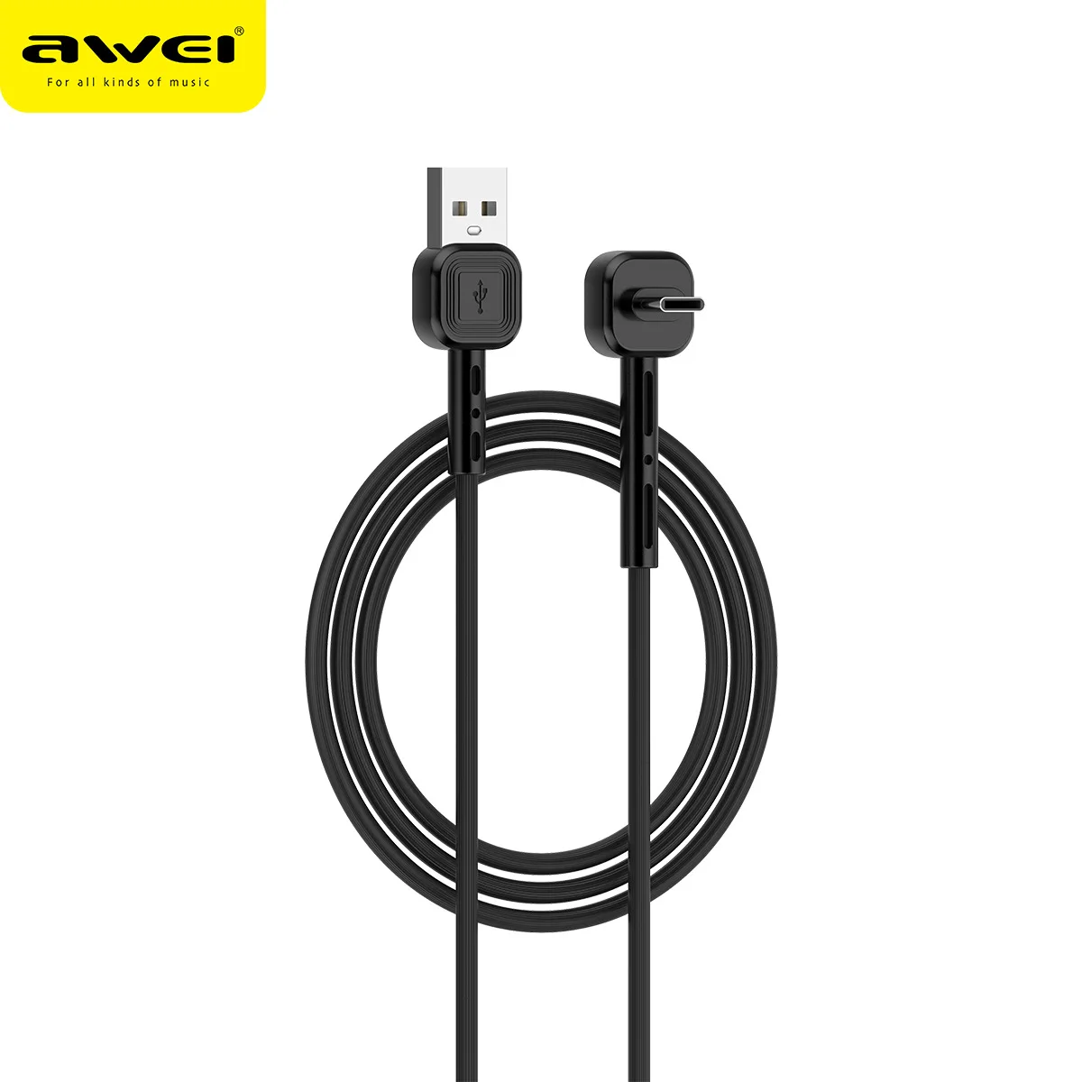 AWEI CL-66 جديد نوع-C الهاتف المحمول USB كابل بيانات الحق زاوية 90 درجة المحمول لعبة كابل شحن