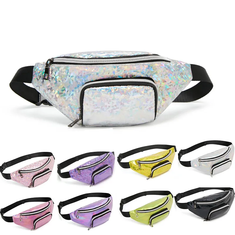 New wholesale laser belt bag holographic waist bag pink pu fanny pack Silver hip bag Chest Phone Pouch sac banane