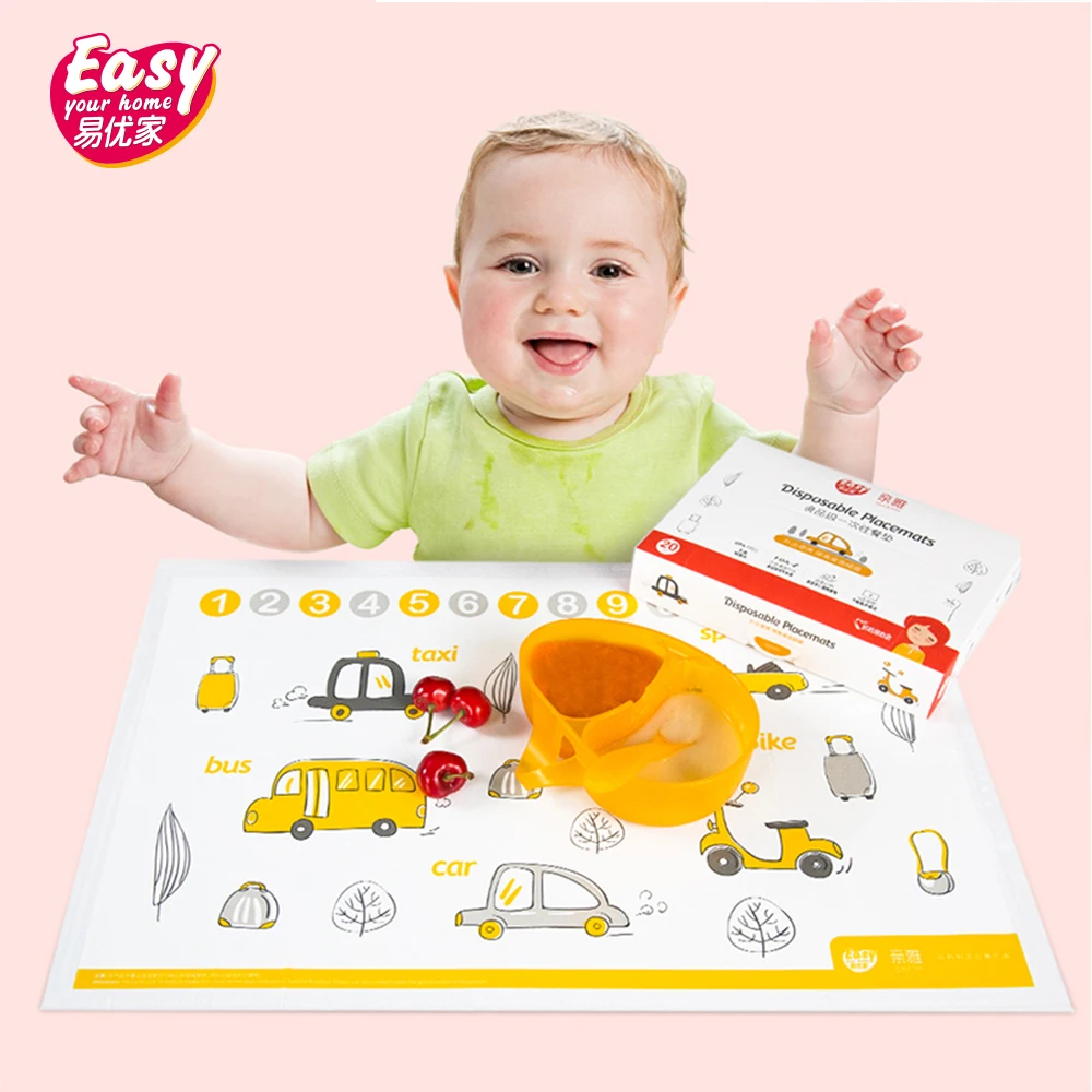  Disposable Baby Placemat Cute Cartoon Pattern Food Grade Infant Table Mat Portable Waterproof Stick