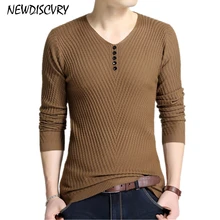 NEWDISCVRY свитер для мужчин на пуговицах с v-образным вырезом пуловер мода повседневная мужская Осенняя тонкая рубашка с длинными рукавами мужские свитера трикотажные