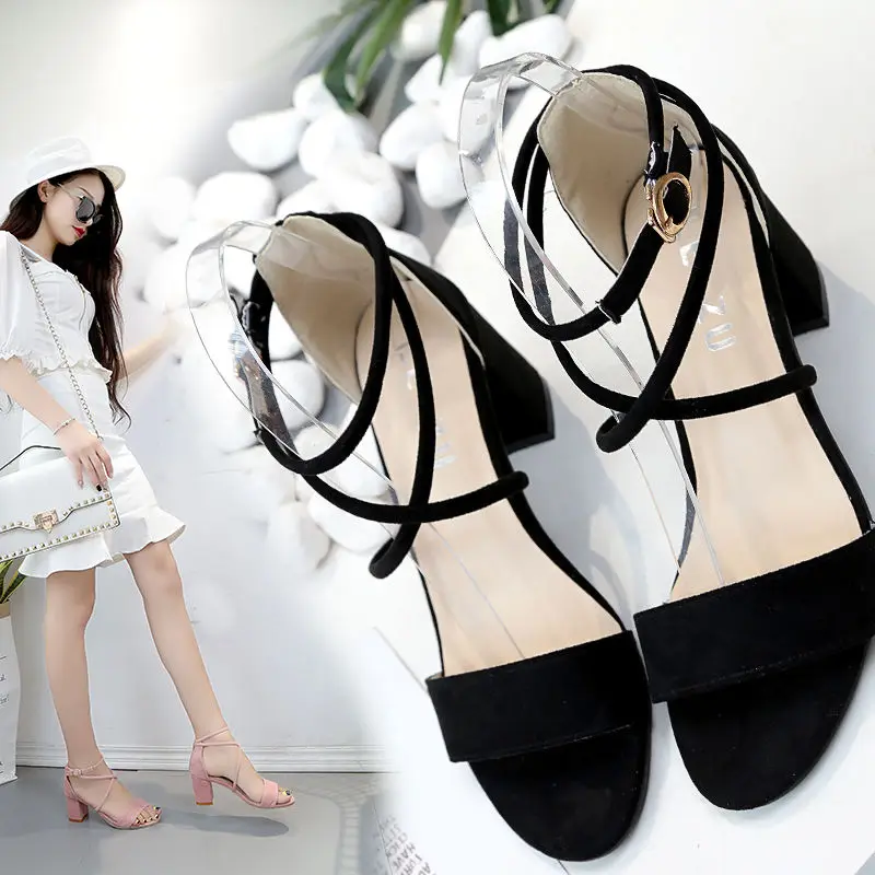 

Summer Korean version with bag and Roman sandals wild thick suede