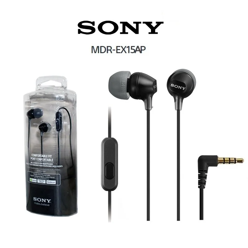 Sony MDR-EX15AP 3,5 мм проводные наушники-вкладыши сабвуфер стерео наушники Hands-free с микрофоном для Iphone sony oneplus Xiaomi huawei