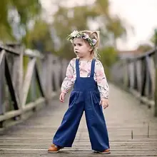Джинсы для маленьких девочек; комбинезоны; Детские хлопковые свободные брюки; твердый нагрудник; Весенняя Новинка; повседневная одежда с бантом; комбинезон для девочек