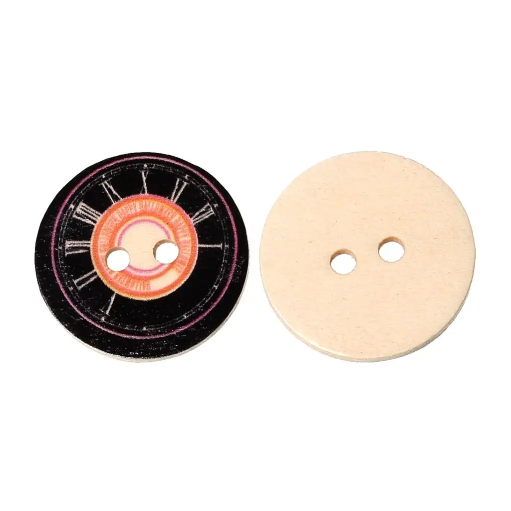 

Wood Sewing Button Scrapbooking Button Round Black Two Holes Clock Pattern 25mm Dia,50 PCs new