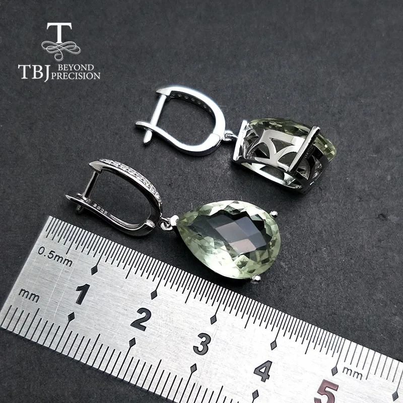 TBJ, большой натуральный зеленый аметист 14ct шахматная доска резка драгоценного камня классические Изящные серьги ювелирные изделия Серебро 925 пробы для женщин