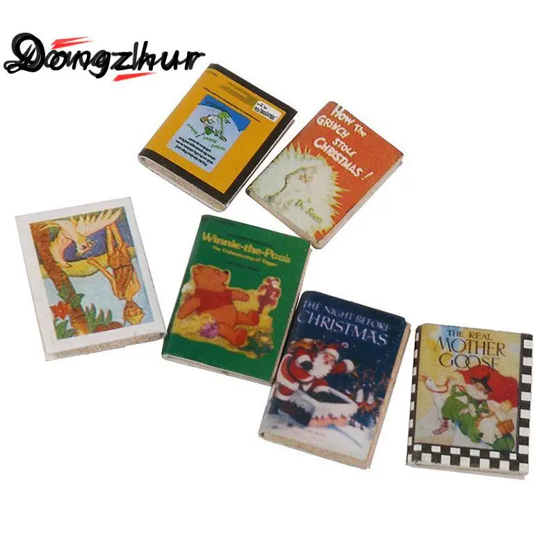 6pcs/Lot Dollhouse Miniature 1:12 Comic books Colorful Wooden Books Miniaturas Casa De Munecas 1:12 Dollhouse Kit Accessories