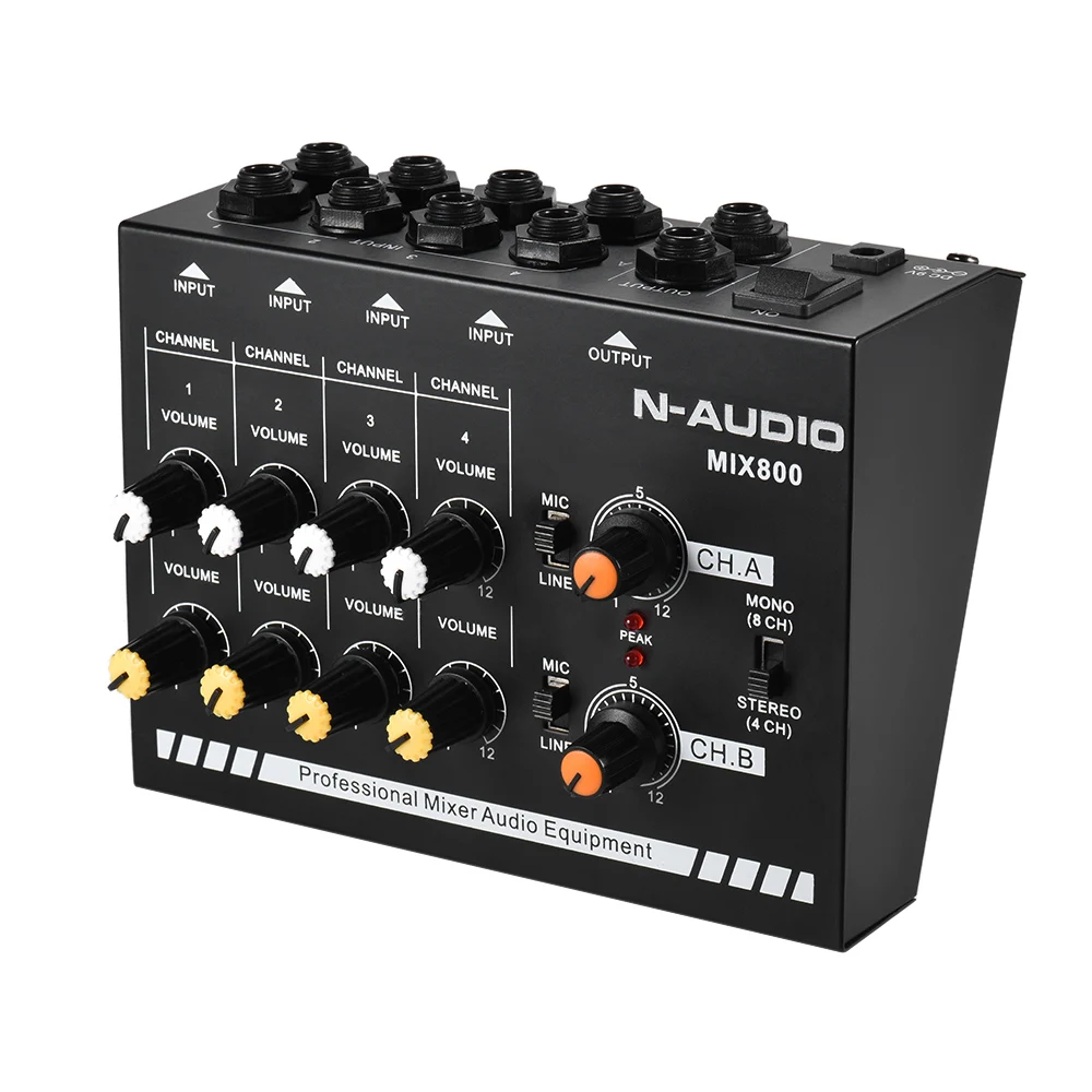 

Compact Size 8-Channels Mono/Stereo Audio Sound Line Mixer with Power Adapter