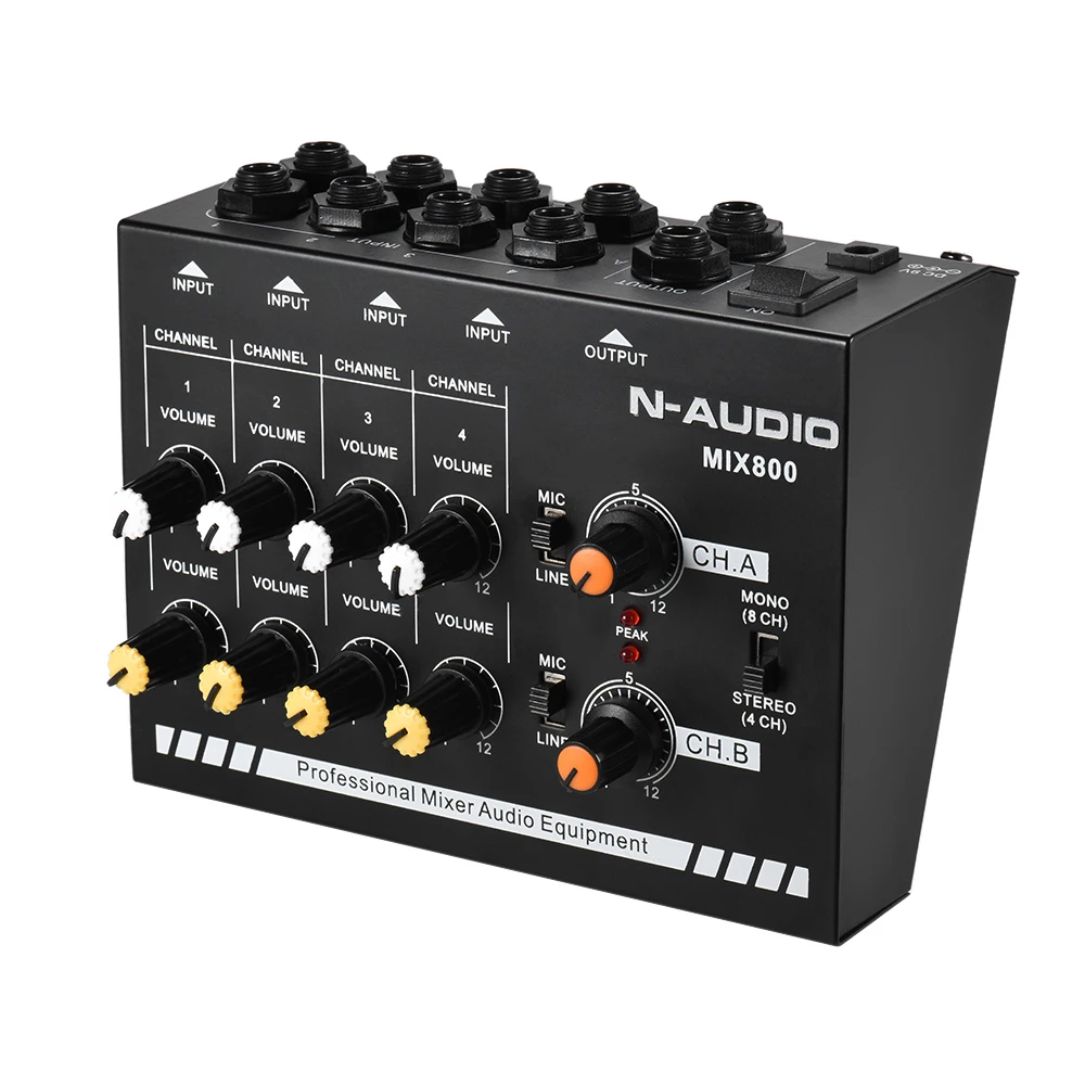Compact Size 8-Channels Mono//Stereo Audio Sound Line Mixer with Power Adapter