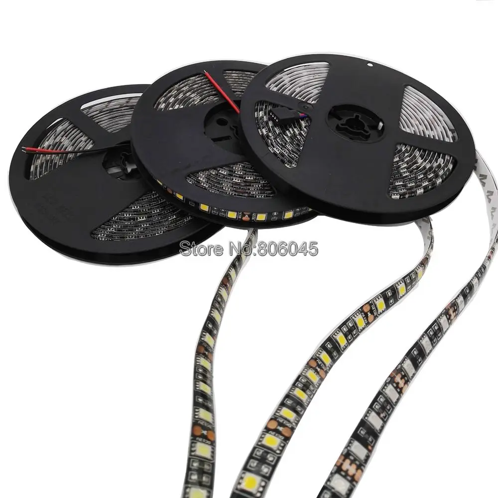 5 м 12 В DC SMD 5050 Светодиодная лента черная печатная плата 60 светодиодов/м IP20 IP65