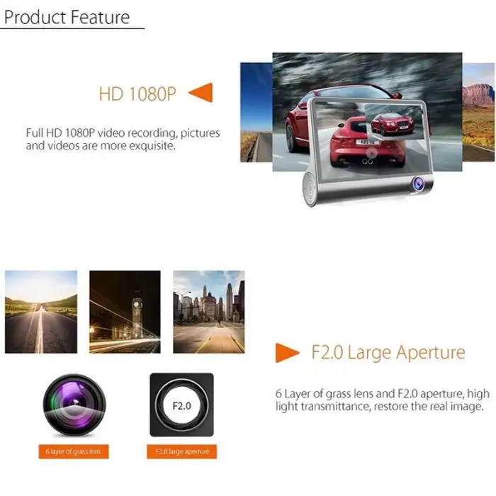 170 градусов 1080P HD 3 объектив Автомобильный видеорегистратор g-сенсор рекордер+ камера заднего вида автомобильный стиль
