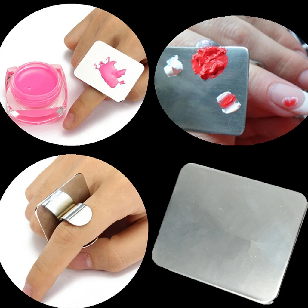 2pcs Nail Art Palette Ring Stainless Steel Pallet Professional Nail DIY Art Design Paint Color Mixing Palette Metal Tool