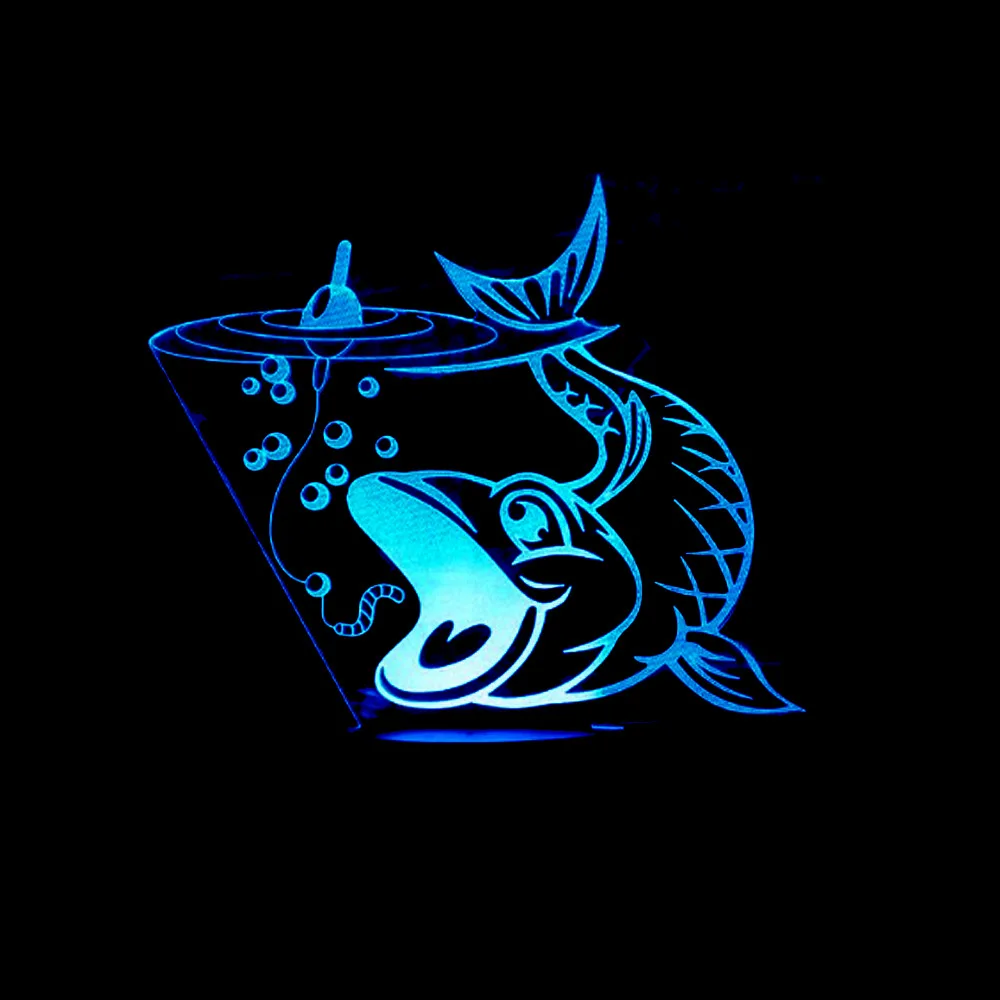 Рыбалка 3D светильник 7 цветов дистанционное изменение сенсорный выключатель рыбы 3D ночник огни акрил Bluetooth Настольная лампа для подарок