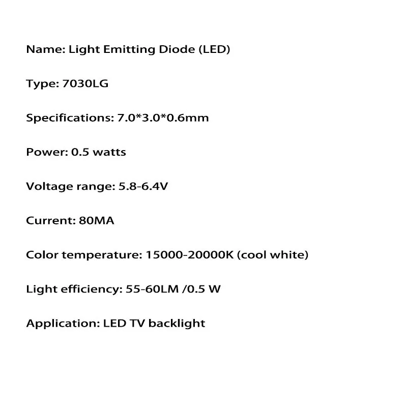 200 шт./партия обслуживание подсветки бусин обычно используемый светодиодный ЖК-телевизор 7030 6 в 80мА холодный белый свет подходит для экрана LG