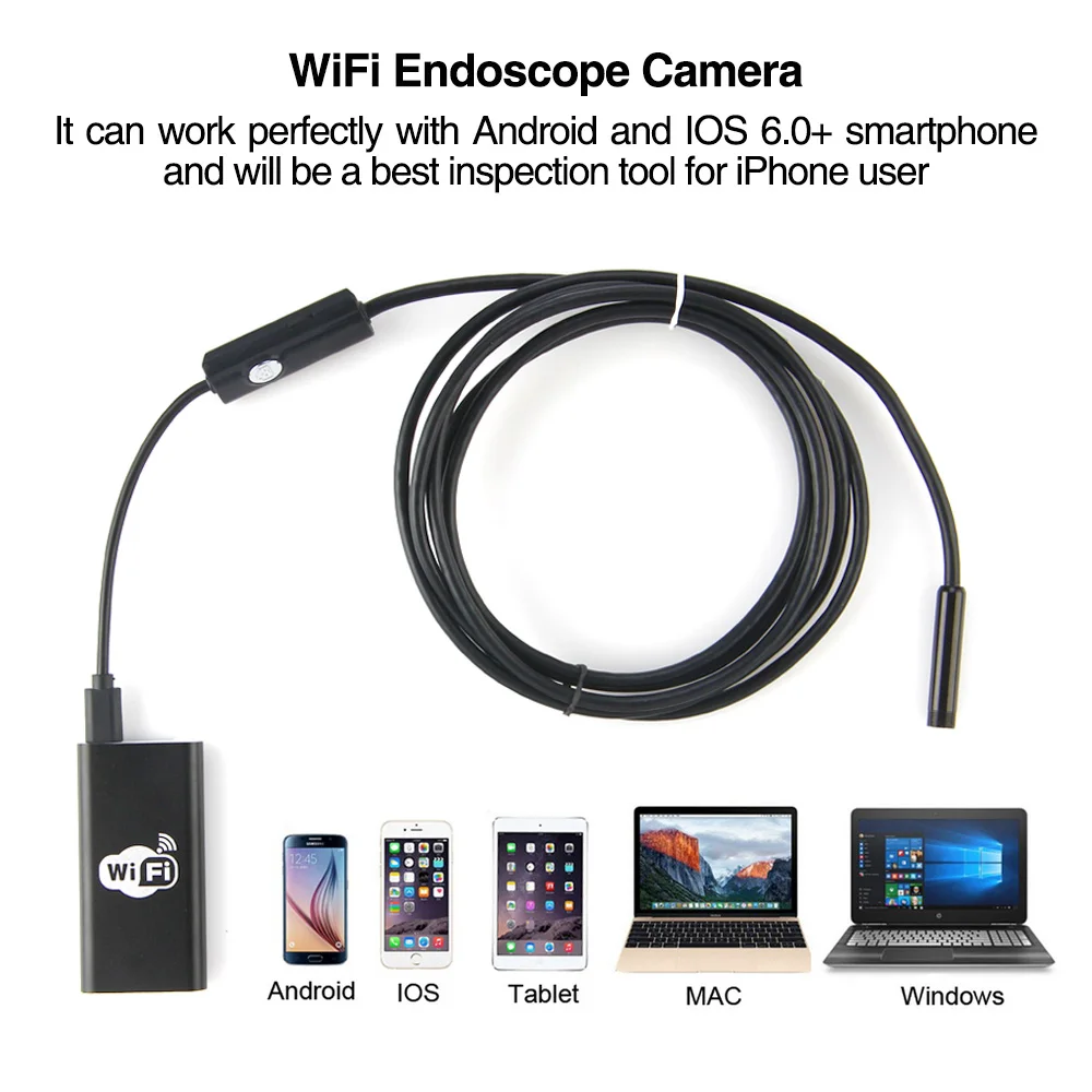 

ET 2m Wired Endoscope Camera HD 720P Wifi Inspection Camera 6 Led Light Multifunctional Waterproof Pipe Camera for Smart Phone