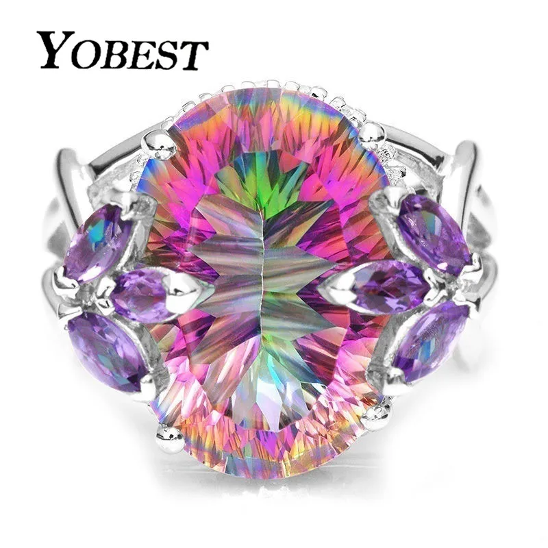 

Yobest 2019 New Fashion Vintage Silver Big Colorful CZ Zircon Stone for Women Engagement Wedding Rings Jewelry