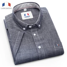 Langmeng Marke 100% Baumwolle 2017 Neue Stilvolle Muster Kurzarm Casual Shirt Männer Slim Fit Dress Shirt Camisa Masculina