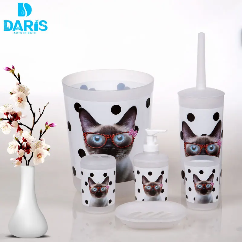Daris 6pcs Cartoon Wearing Gles Of Cat Bathroom Set Black Spots Daris 6pcs Cartoon Wearing Gles Of