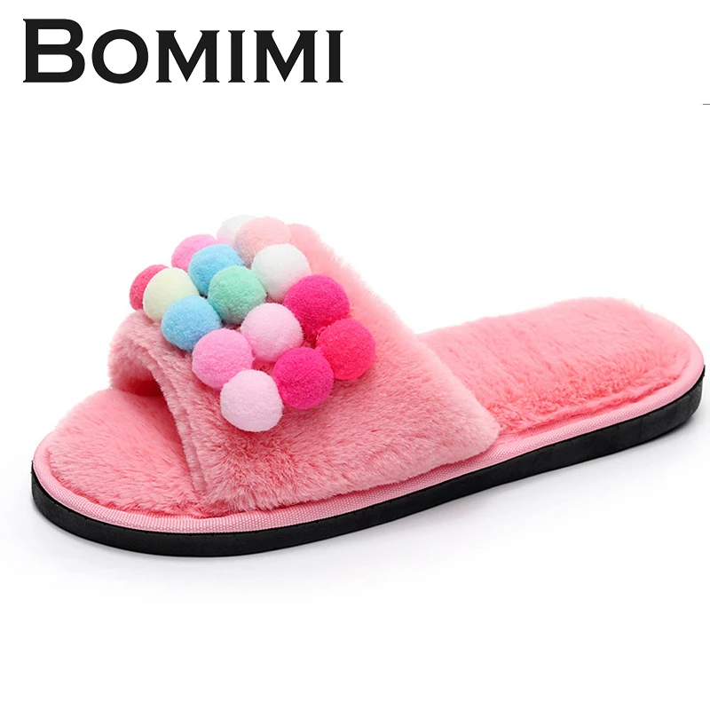 

BOMIMI Women Slippers Short Plush Warm Non-slip Soft Cotton Women Slippers Loves Floor Indoor Shoes