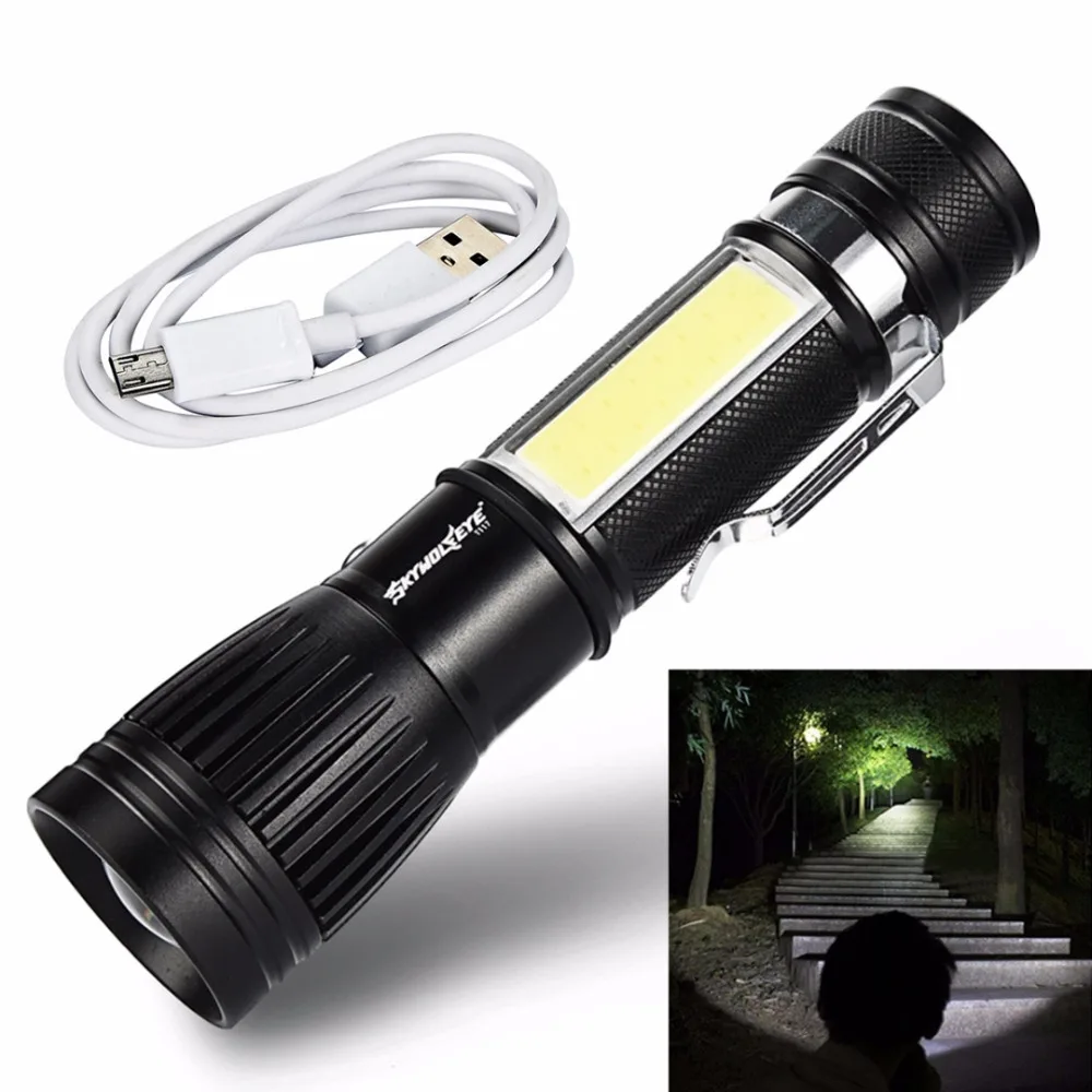 USB Handy Powerful 1000LM T6 +COB Flashlight Zoomable Torch 18650