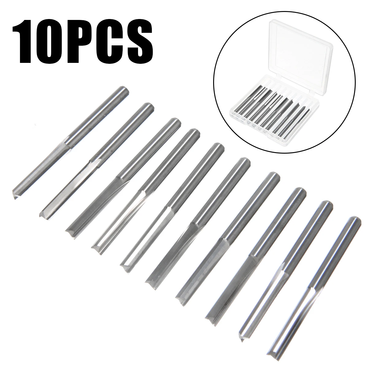 10pcs 2 Flute Straight Slot Milling Cutter Tungsten Steel CNC Router Bits 17mm For Wood MDF PVC Cutting Tools