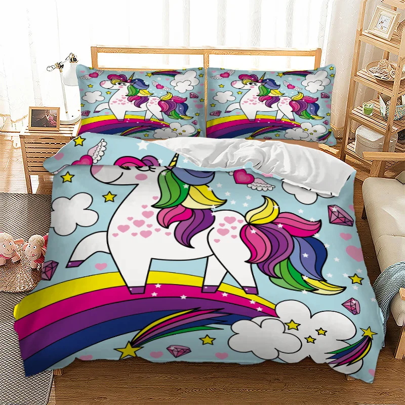 Unicorn Comforter Bedding Sets Polyester Cartoon Bed Linen For