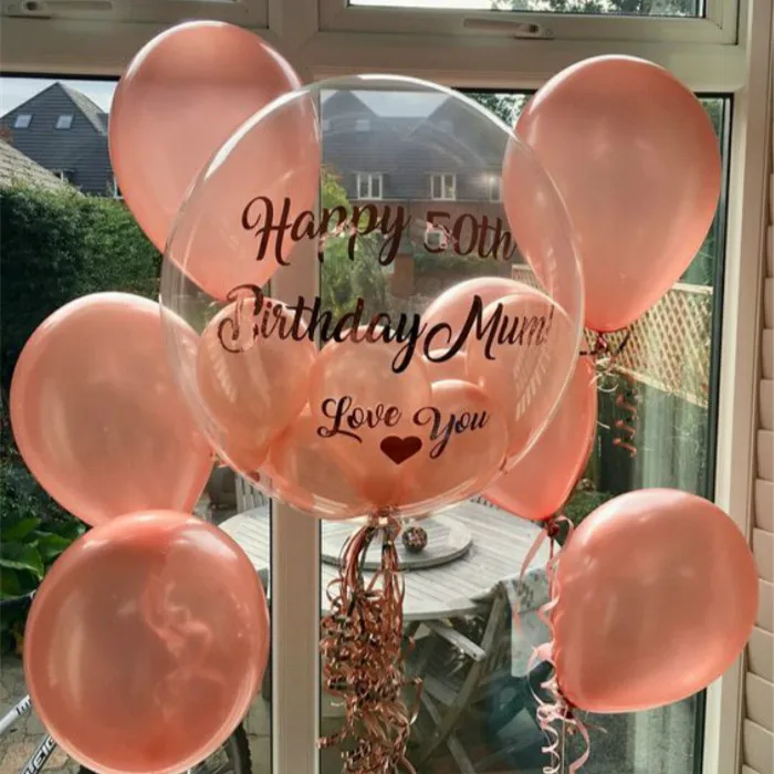 Индивидуальные персонализированные наклейки на день рождения, свадьбу, День Святого Валентина, вечерние ПВХ прозрачные наклейки на воздушные шары, Декор