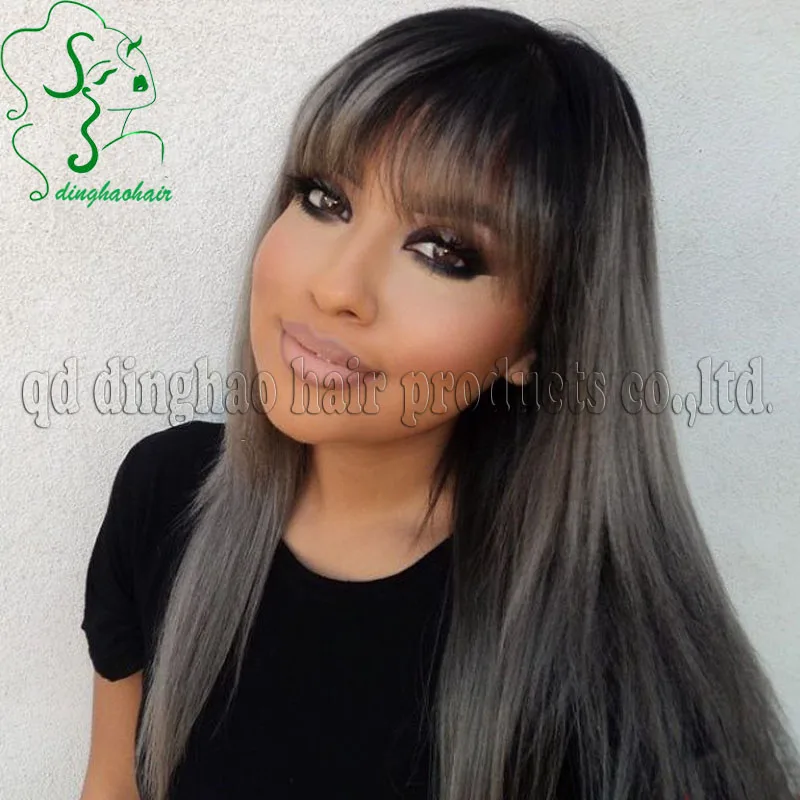 Hotsale Dark Silver Grey Ombre Lace Front Human Hair Wigs Peruvian