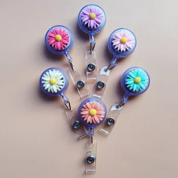 

1pcs lovely Candy colors Sun flower Cartoon Badge Reel Bus card student nurse ID Name Card new Badge Holder Office Supplies