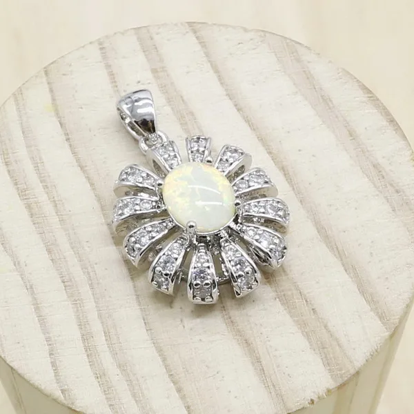 White Opal No chain Цветок Форма Bluw белый опал циркония 925 серебро ожерелье кулон для женщин подарок Свадебные украшения 6 цветов - Окраска металла: White Opal No chain