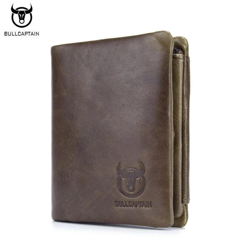 

BULLCAPTAIN Genuine Leather Men Wallets Brand Retro Cowhide Men's Purse Coin Pocket Card Holder Short Design Man Wallet