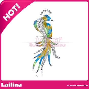 

100pcs/lot Peacock Bird Topical Colorful Clear Crystal Rhinestones Brooch Pin