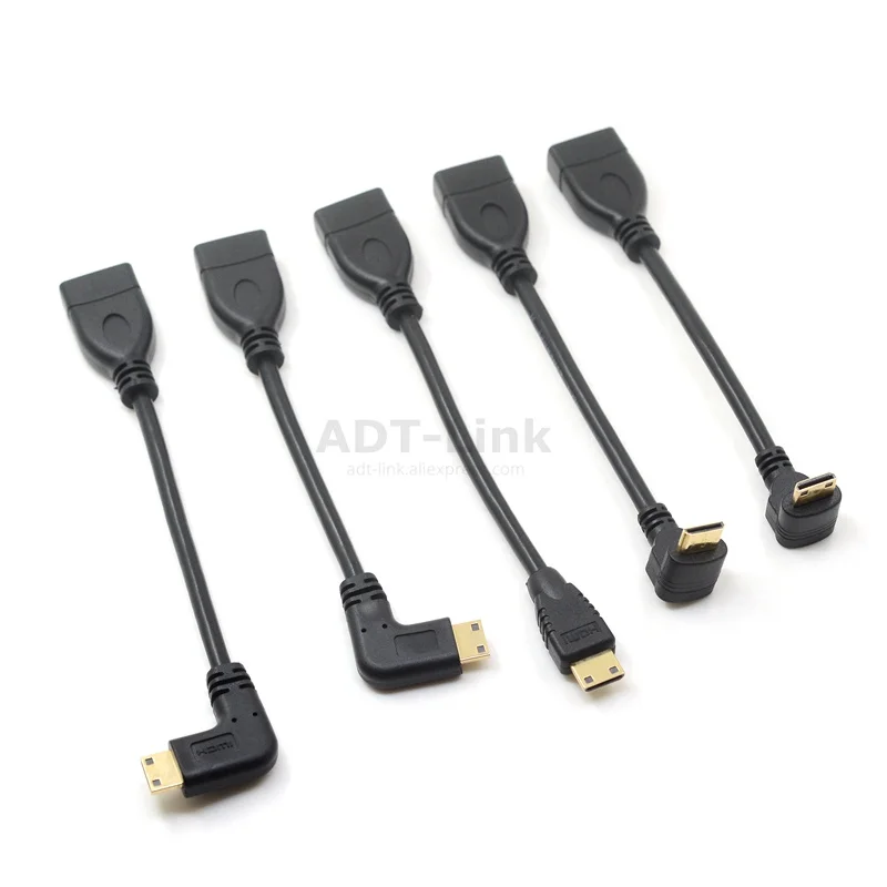 Переходник с прямым углом 90 градусов Mini HDMI Male-HDMI Female конвертер Кабельный адаптер-переходник разъем для телевидения высокой четкости