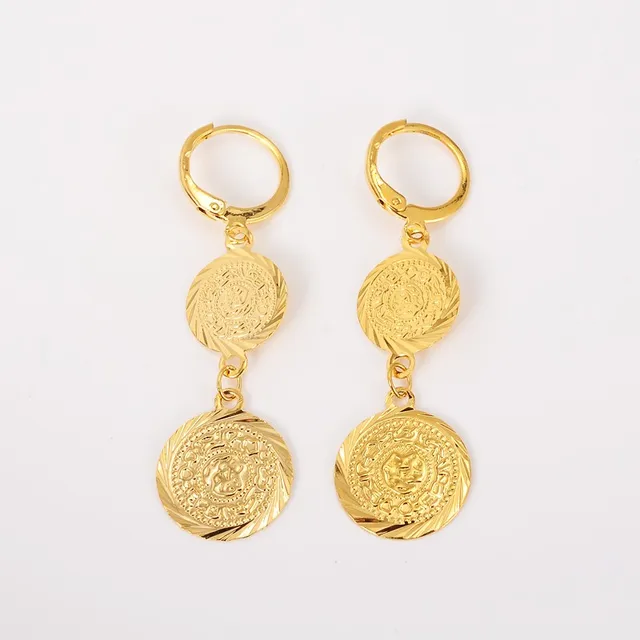 2pairs Hot 24k Gold Earring Coin Earrings Muslim Ic 2pairs Hot 24k Gold Earring Coin Earrings Muslim Ic Jewelry Woman Ancient