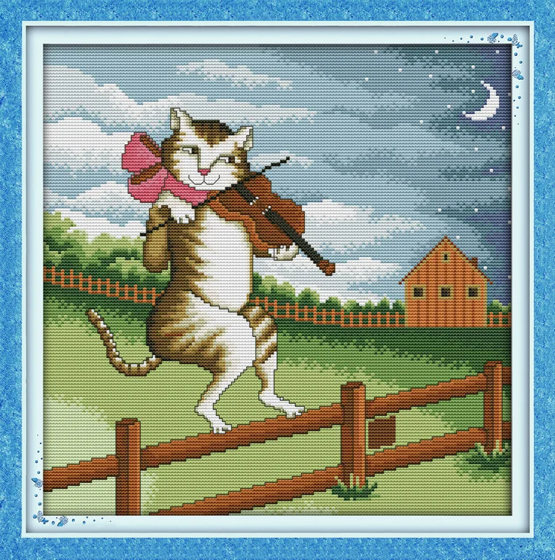 

The cat playing the violin Printed Canvas DMC Counted Chinese Cross Stitch Kits printed Cross-stitch set Embroidery Needlework