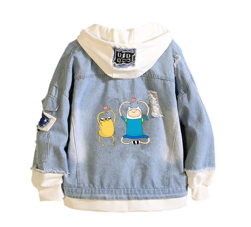 

Men's 2019 New Adventure Time printing Denim Jacket Casual Bomber coat Hip Hop Retro hoodie Jacket Streetwear
