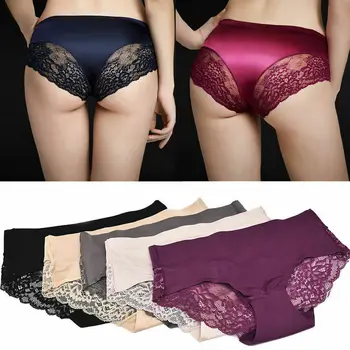 

Summer Breathable Women Sexy Lace Panties Seamless Nylon Ice Silk Underwear Briefs for Ladies Crotch Transparent Lingerie